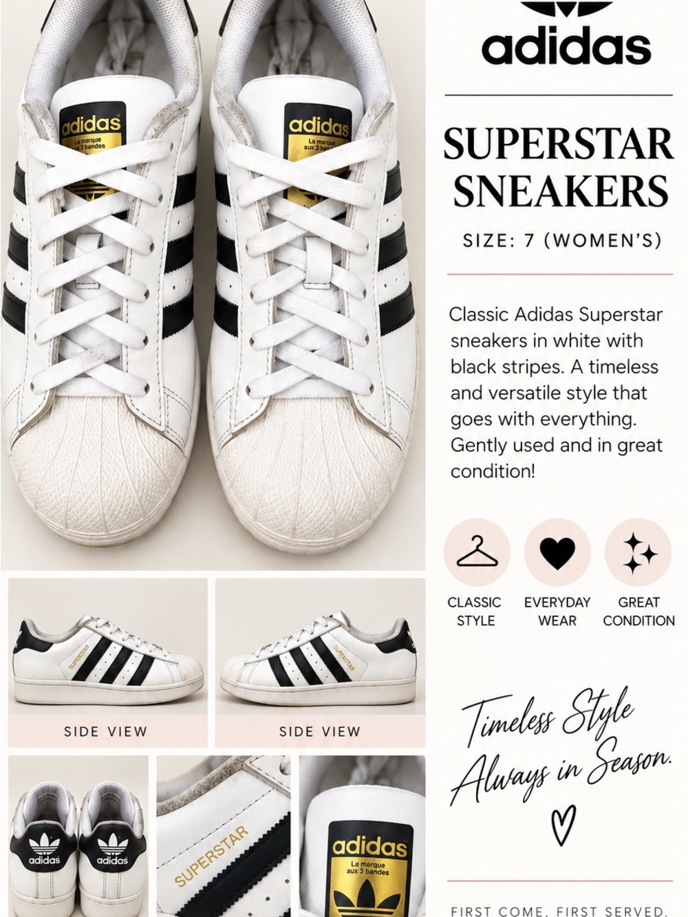 adidas White and Black Women's Superstar Sneakers